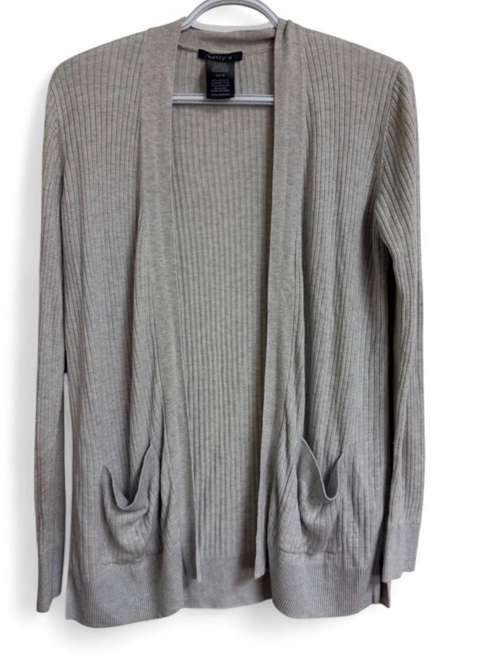 Matty M Light Gray Ribbed Open-Front Cardigan